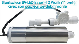 St&eacute;rilisateur UV LED Innest 12W 11 L/min avec son capteur de d&eacute;bit install&eacute;